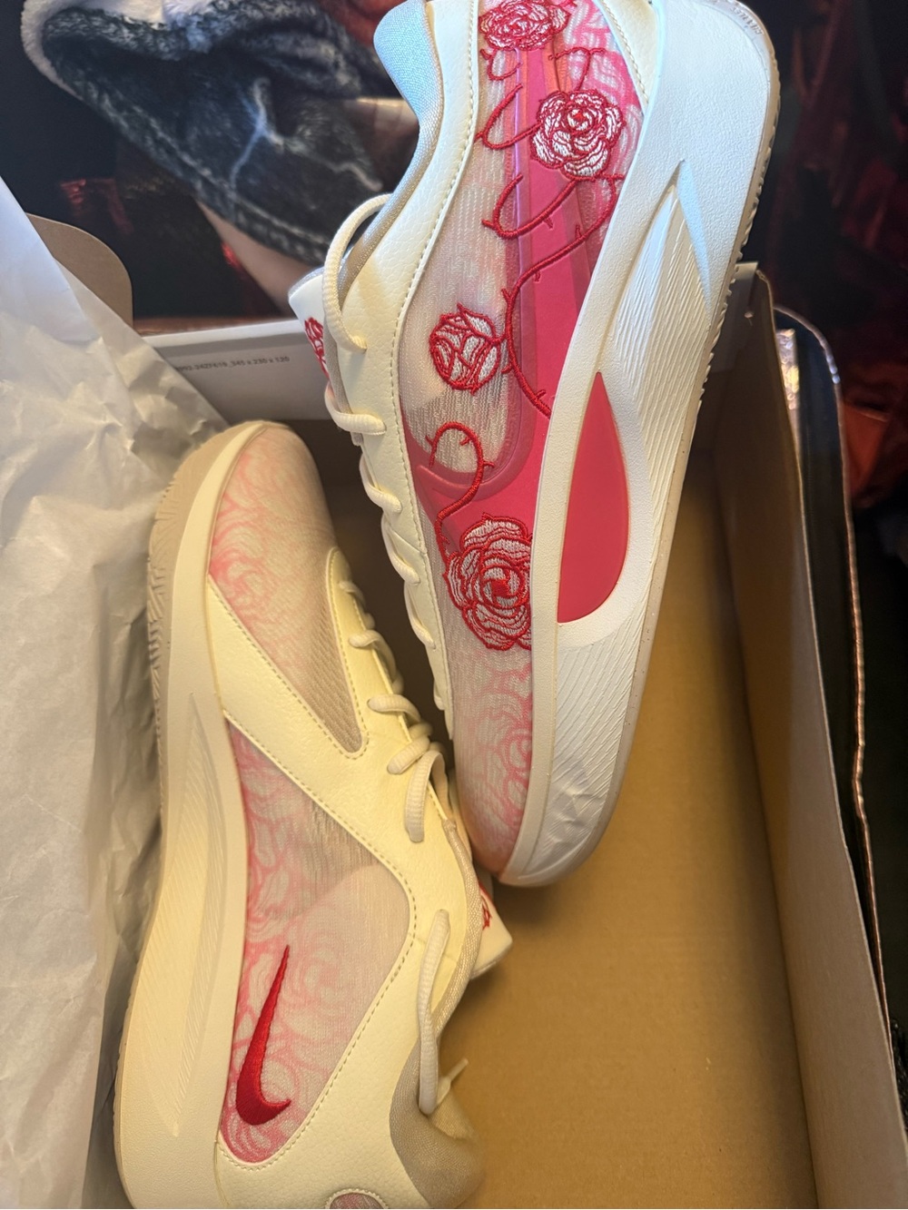 Nike Women’s White Sneakers with Pink Rose Embroidery